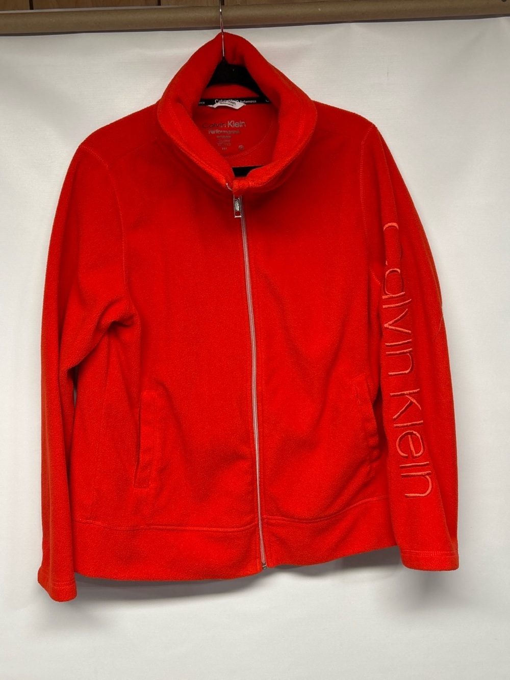 Calvin Klein Bright Red Full-Zip Fleece Jacket with Sleeve Logo